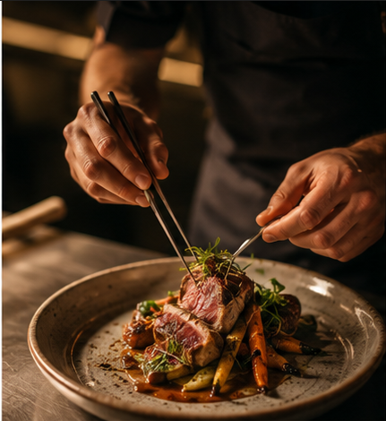 Chef plating a dish